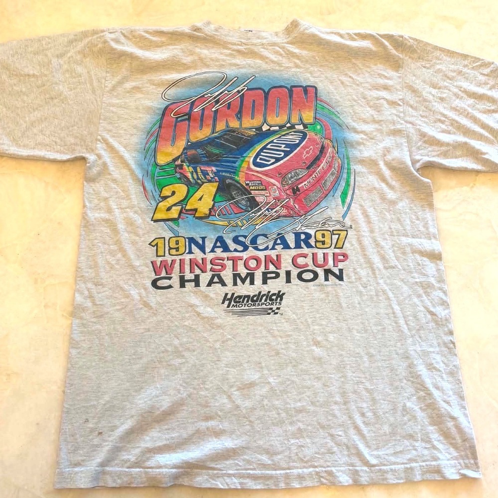 Vintage 1997 Jeff Gordon NASCAR Winston Cup Champion T-Shirt Gray Large #24 USA